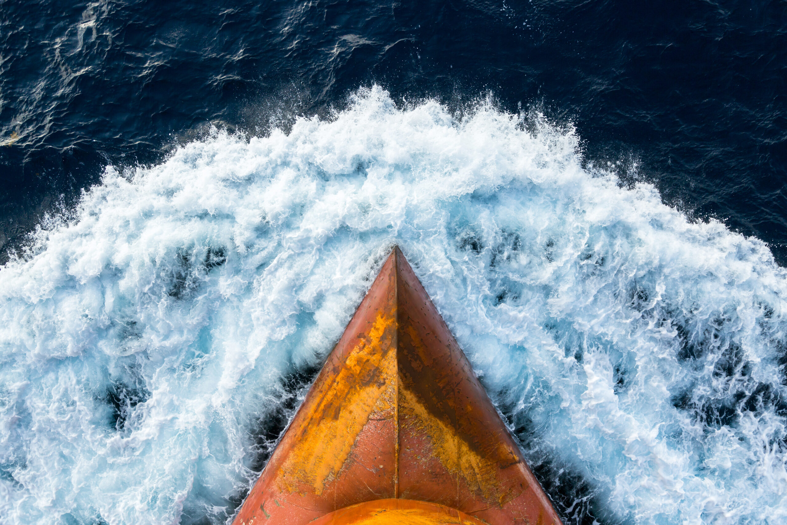 Forward part of cargo ship.